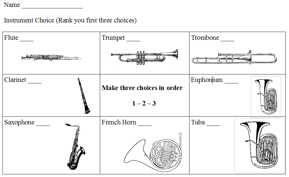 Instrument Choice Form